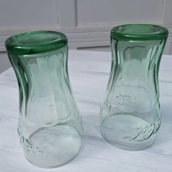 Coca Cola Glasses Vintage Green Colored Glass Drinking Coke Logo Collectible 3 - Picture 5 of 16